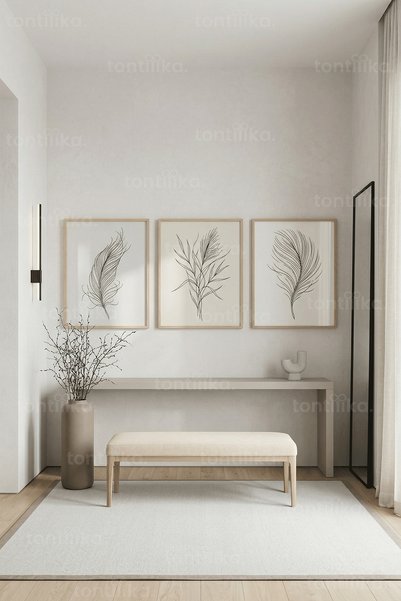 Tontilika Modern Botanik Çizimler 3’lü Ahşap Çerçeveli Tablo Seti