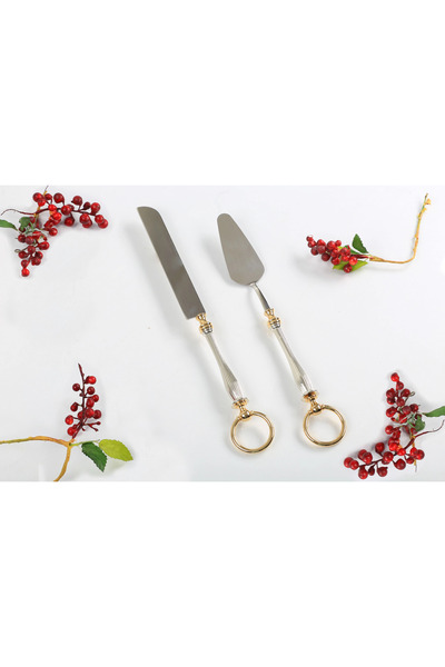 alya home aksesuar 2-Piece Silver Cake Serving Spoon Set with Rings – for a S...