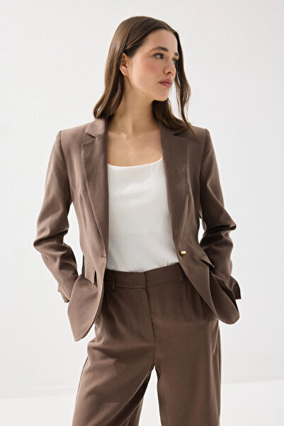 Gusto Tensel Keten Tek Düğmeli Ceket - Kahverengi