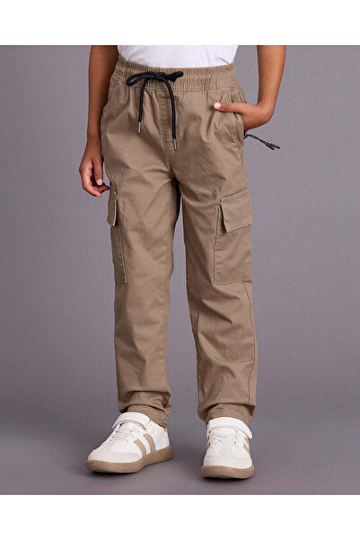 REDTAG Boys Beige Twill Cargo Pants