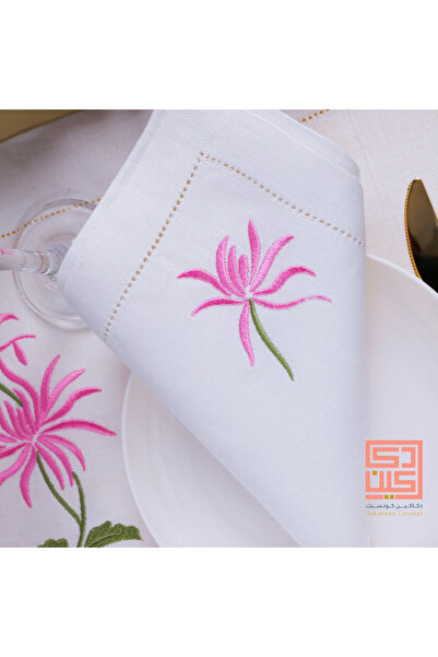 Dakakeen Concept Pink Fan Flower Dining Set – 12-Piece Embroidered Placemat &...