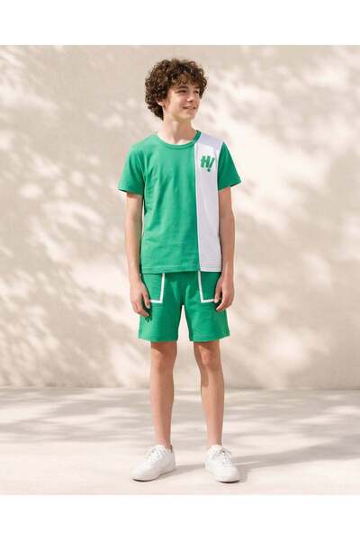 REDTAG Boys Green T-shirt And Short Set