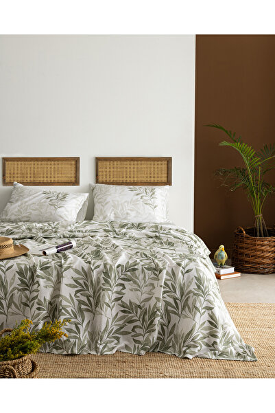 Madame Coco Leaf Tek Kişilik Ecocell Printed Pique Σετ - Χακί