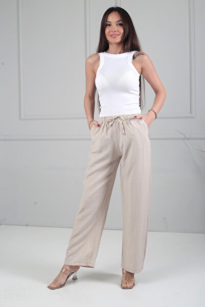 By Saygı Women's Strawberry Wide-Leg Pants with Elastic Waist and Pockets