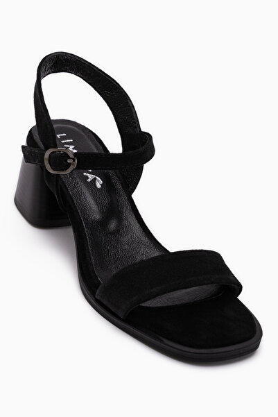 Limoya Γυναικεία σανδάλια Lucia από γνήσιο δέρμα, μαύρο σουέτ, με τακούνι