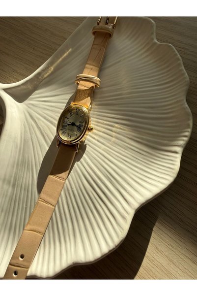 rubsey Retro Minimal Leather Cord Vintage Women's Wristwatch Cream