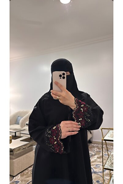 RAFFAL عباية الشوق سوداء قماش لمار فاخر – قصة ربع كلوش بأكمام مطرزة فخمة ولمس...