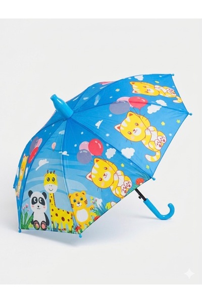 synshop Kawai Zürafa Aslan Panda Kedi Balon Çocuk Şemsiye Mavi Hayvan Bardakl...