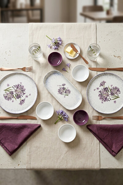 Keramika Blue Lily 9 Piece Breakfast Set for 2 People
