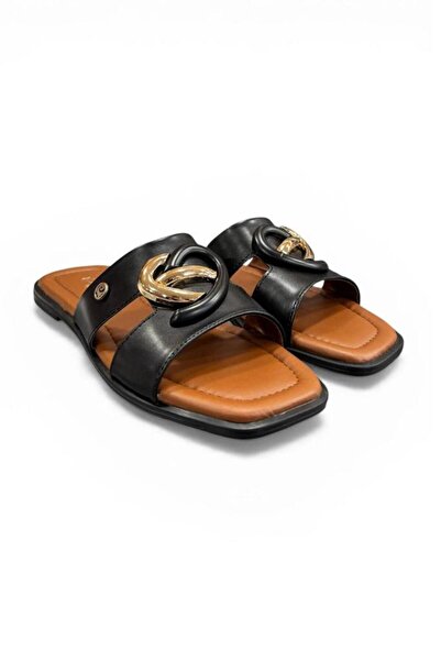 Pierre Cardin Flat Sole Buckle Detailed Anatomical Slippers