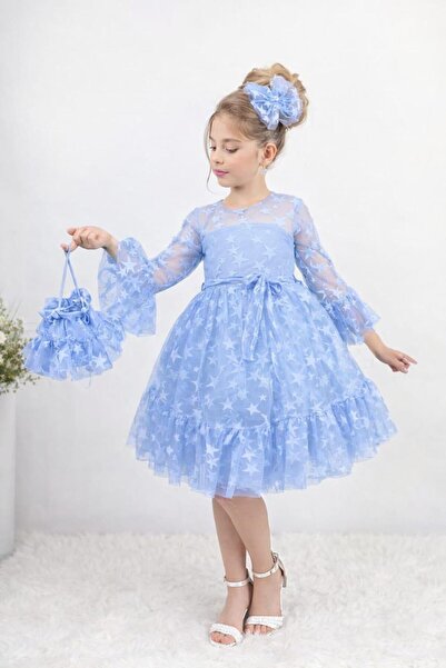 Lunas tekstil Φόρεμα με αστεράτο σχέδιο και τσάντα με αγκράφα από τούλι, φουσ...