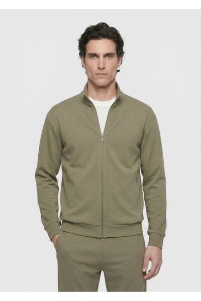 Ramsey Khaki Stand Collar Plain Sweatshirt