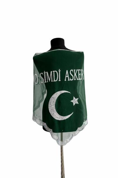 WORDAKS Yeşil O Şimdi Asker Omuz Örtüsü Şal Eldiven Duvak Seti - Damat Sağdıç...