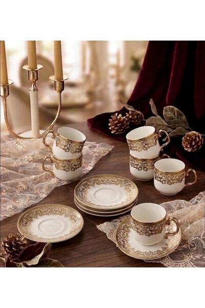 Paçi Zarif Desenli 6 Kişilik Porselen Kahve Fincan Takımı & Şık Tasarımlı Sun...