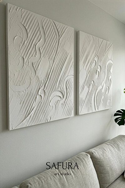 Safura Art Studio Dokulu Tablo – El Yapımı 3 Boyutlu Alçı Minimalist Doku, Mo...