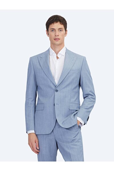 Kip بدلة صوفية ممزوجة بقصة عصرية مخططة باللون الأزرق