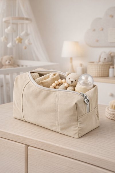 Chicsy Baby Multi-Purpose Care Bag Large Size Organizer Beige Heart Zippered Makeup Travel Bag