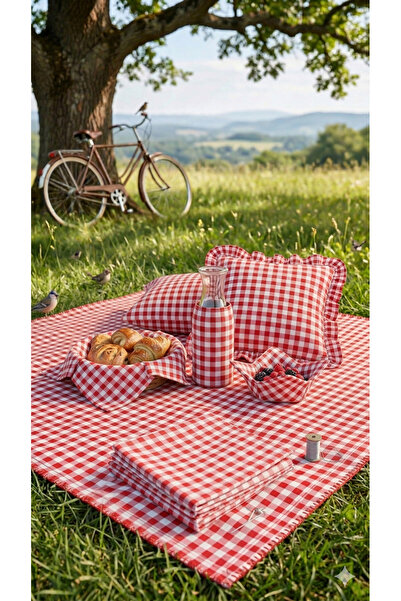 baladı home ev tekstil home collection Retro Kırmızı Pötikare Piknik set- 3 P...