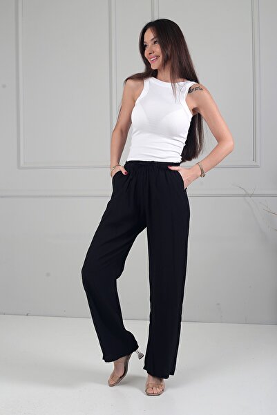 By Saygı Women's Strawberry Wide-Leg Pants with Elastic Waist and Pockets