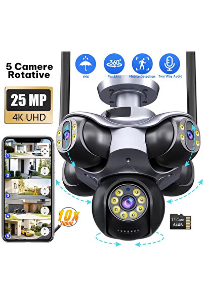 OEM Κάμερα παρακολούθησης WiFi με 5 φακούς, 25 MP, 360° °   Περιστρεφόμενες Κ...