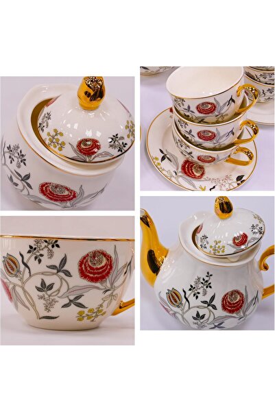 B & S B&S 31-Piece Porcelain Tea Set for 6 | Vintage Floral Tea Service with Teapot, Sugar & Milk Pot, Cup