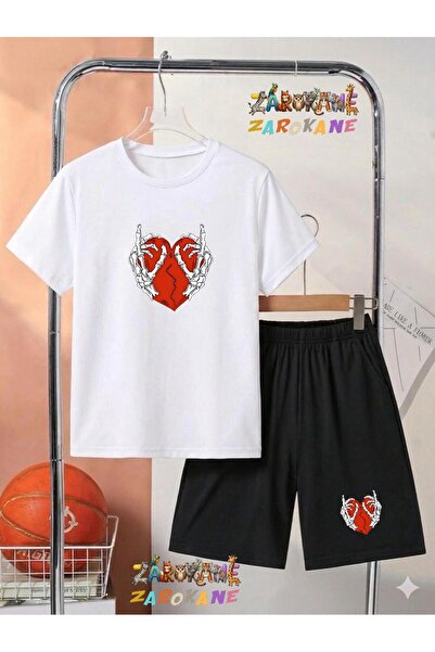 ZAROKANE Skeleton Heart Printed Top and Shorts/T-Shirt Summer Children's Two-...