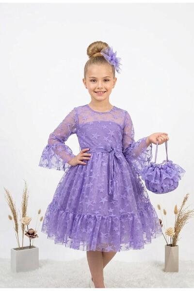 Lunas tekstil Φουσκωτό φόρεμα με αστεράτο σχέδιο και τσάντα με αγκράφα από τούλι