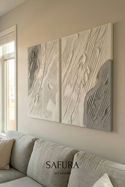 Safura Art Studio Dokulu Tablo – El Yapımı 3 Boyutlu Alçı Minimalist Doku, Mo...