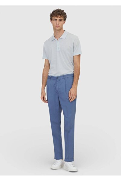 Ramsey Light Blue Plain Woven Jogging Fit Casual Silk Blend Trousers