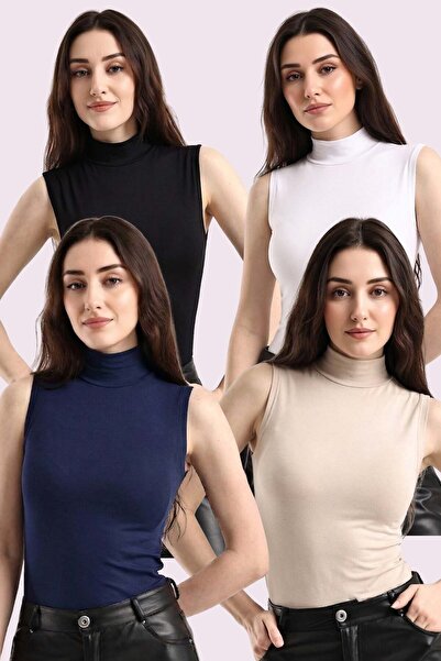 Trend Sizde Γυναικείο Σετ Αμάνικο Κορμάκι 4 τεμαχίων σε Μπλε Ναυτικό, Κρεμ κα...