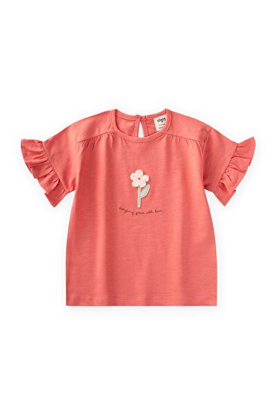 Cigit Μπλουζάκι με απλικέ για παιδιά 2-8 ετών, χρώμα κοραλί