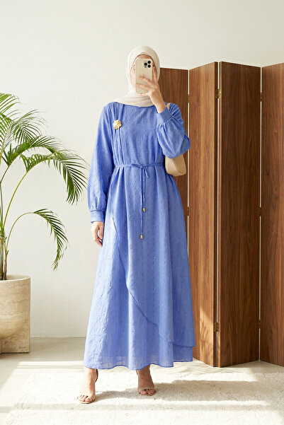 MODAQU Λινό φόρεμα με διπλή στρώση, δέσιμο στη μέση και επένδυση, με καρφίτσα...