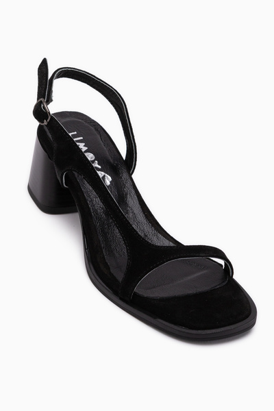 Limoya Дамски сандали Джули от естествена кожа и черен велур на ток