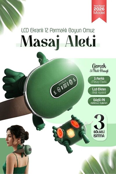 EN SİGA 12 Parmaklı LCD ekranlı 3 Kırmızı Işık Terapili Masaj Aleti Yatay Kap...