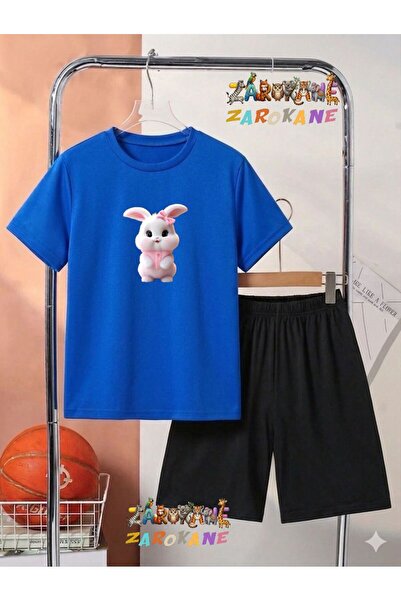 ZAROKANE White Rabbit Printed Top and Shorts/T-Shirt Summer Children's Two-Pi...