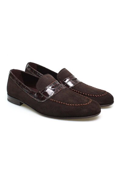 FRANCO CALVANI Brown Laceless Genuine Leather Suede Men's Shoes