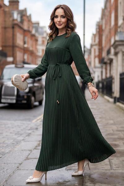 SENSTIL Φόρεμα Ayrobin με διακοσμητικό ρόμπο και κορδόνια, χακί χρώμα, SS2872