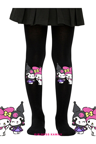 Girlboss Kawaii Kuromi & My Melody Black Pantyhose Matte Opaque New Figure