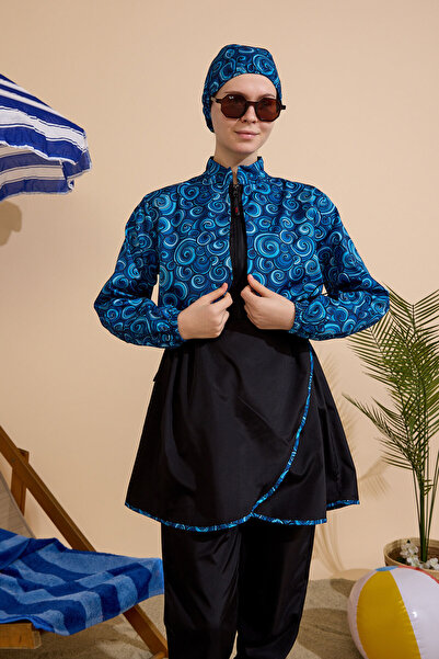 GAVLİA Women's Hijab Swimsuit Set of 3 with Half-Cover Zipper.