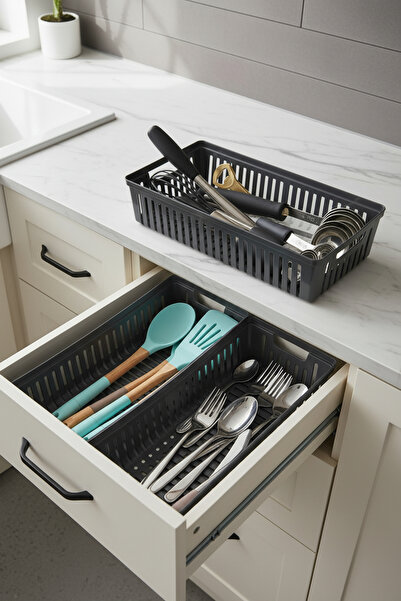 Amandus Luno - Ανθρακί Σετ 3 τεμαχίων με συρταρωτή θήκη για κουτάλια, Οργανωτ...