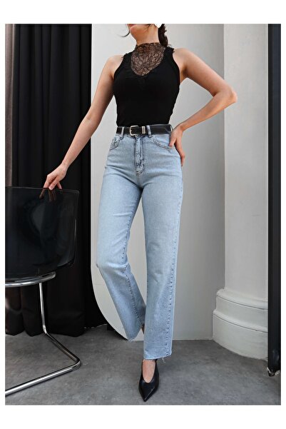 ESRAHELVACI Τζιν με κομμένα τελειώματα στα μπατζάκια και ζώνη "