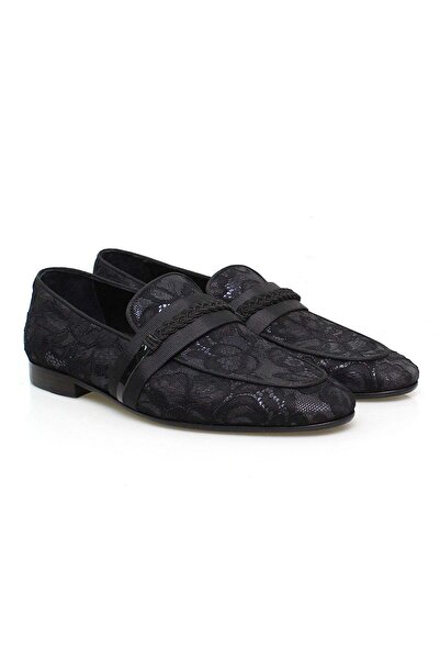 FRANCO CALVANI Black-Lacquered Genuine Leather Embroidered Sole Men's Shoes