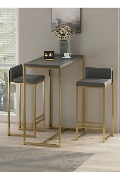 ATS Dekor BARVİA BACK 2 Li Bar Masa Takımı, Metal Ayaklı, Mutfak Masası, Mutf...