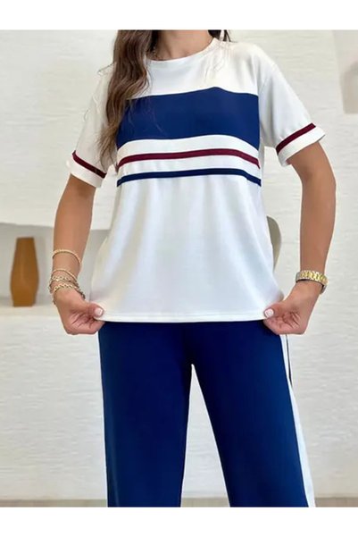 Dumy Set de trening de vară, din țesătură modală cu dungi, din bumbac, confortabil, casual și elegant