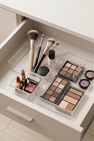 Depa 3-Piece Transparent Drawer Makeup and Jewelry Organizer Set & Modular Or...