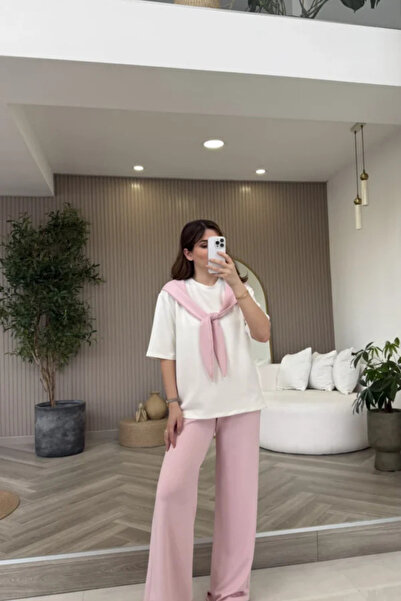 Oxygen Scarfs Modal Women's T-Shirt Tracksuit Set with Scarf Detail