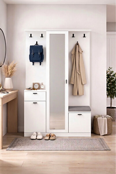 SARMOBİ Harmony Portmanto Vestiyer Ayakkabılık 106x190x39 cm Beyaz - Modern T...