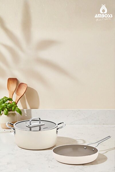 Amboss Sera Nova Ceramic 3 Piece Deep Pot & Pan Set - Latte