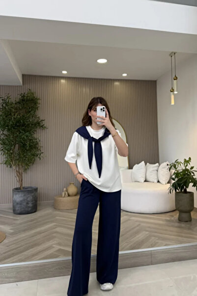 Oxygen Scarfs Modal Women's T-Shirt Tracksuit Set with Scarf Detail