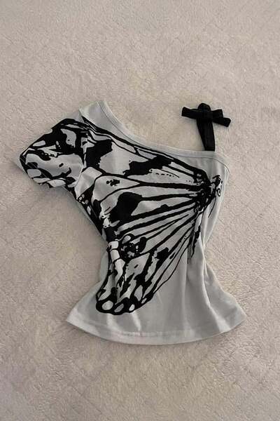 Karakedi Butterfly Wing Strap Detail Y2K Short Sleeve Body